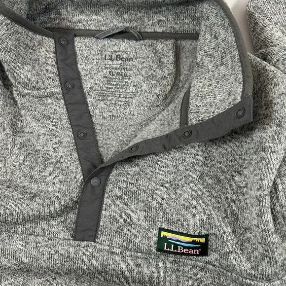 LL Bean Sweater Mens XL Gray Slightly Fitted Fleece Pullover T-Snap Mock Neck - Picture 5 of 7